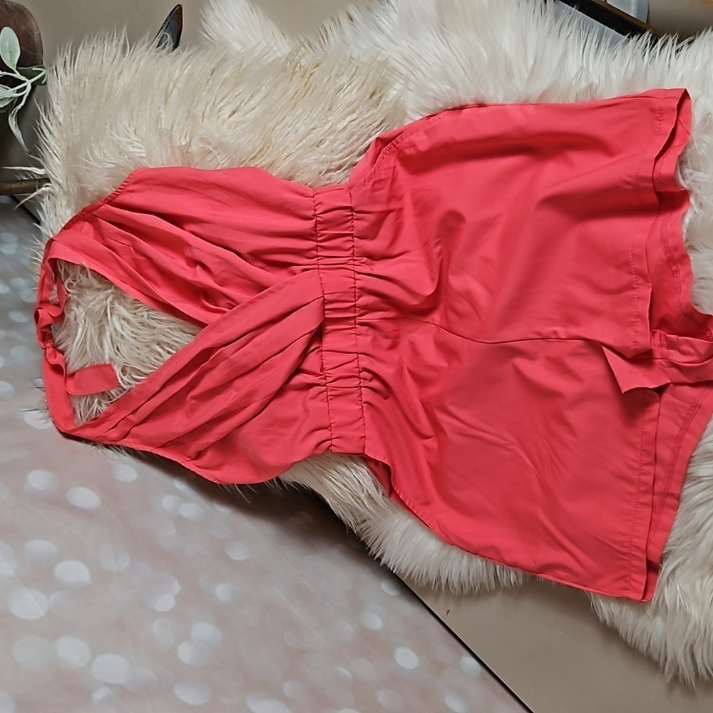 Coral Lightweight Halter Romper With Pockets - Picture 2 of 12
